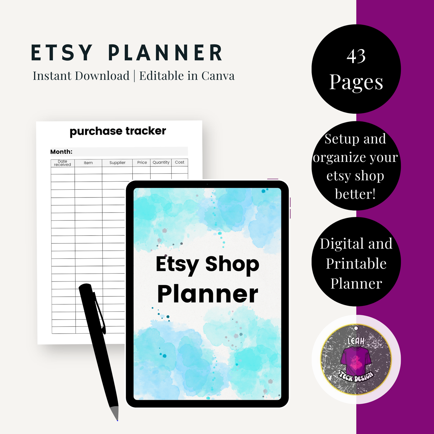 etsy shop planner - Leah Tecx Design