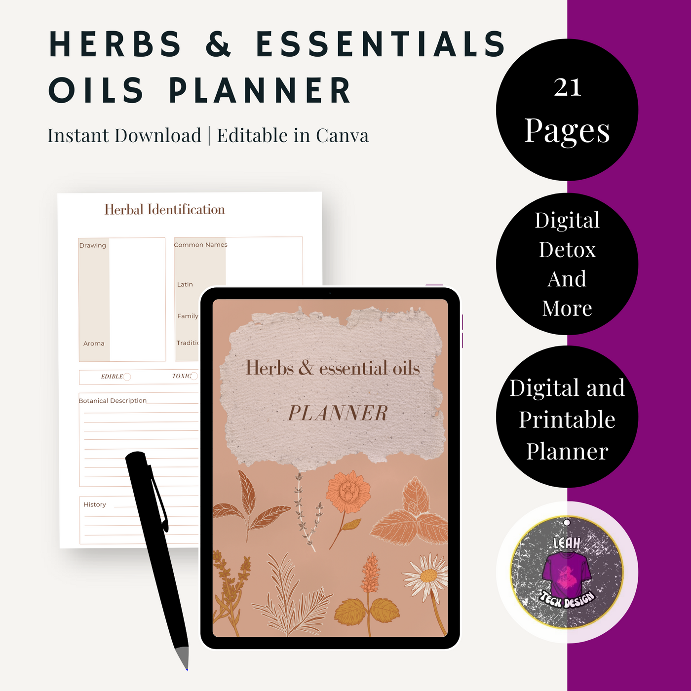 herbs and oil planner - Leah Tecx Design