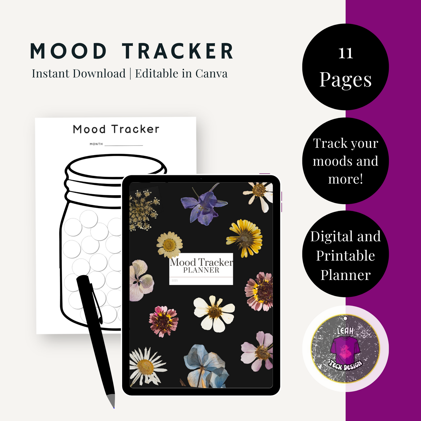 mood tracker planner -Leah Tecx Design