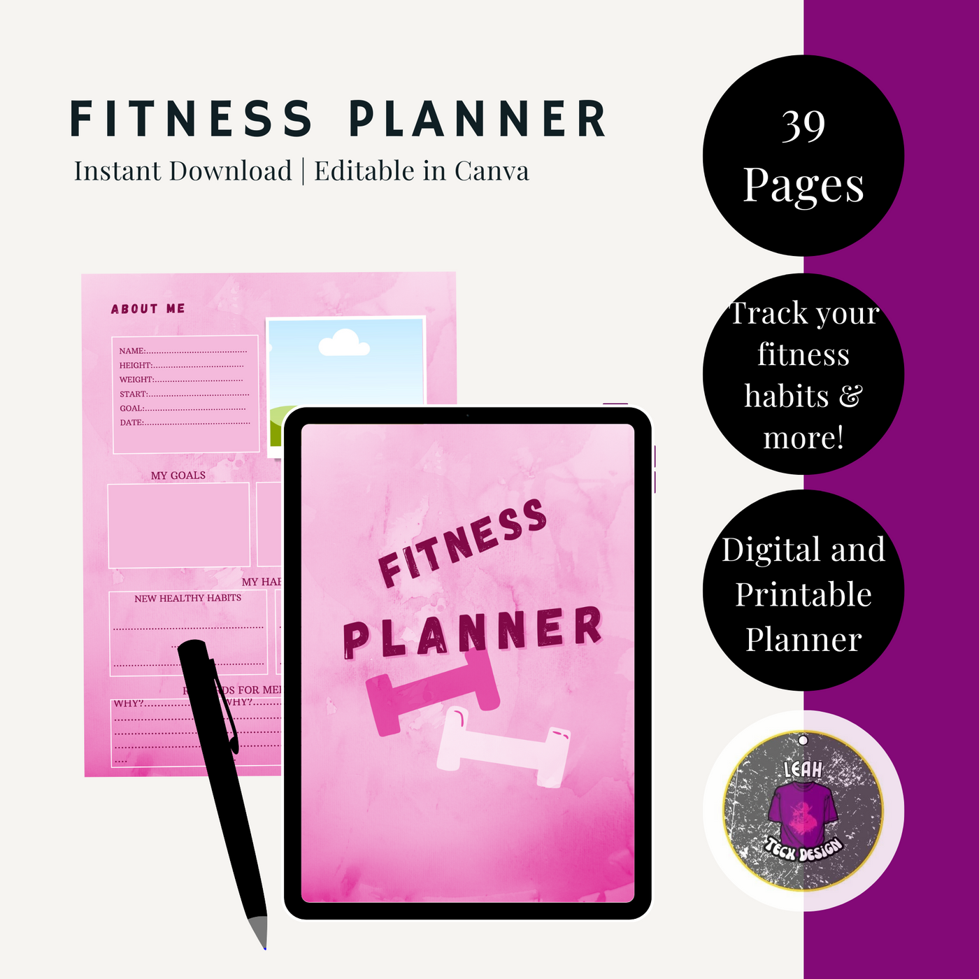 fitness planner - Leah Tecx Design