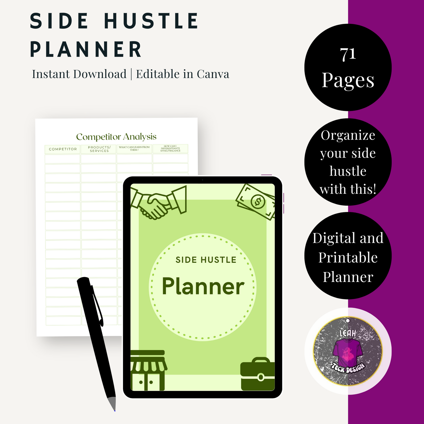 side hustle planner - Leah Tecx Design