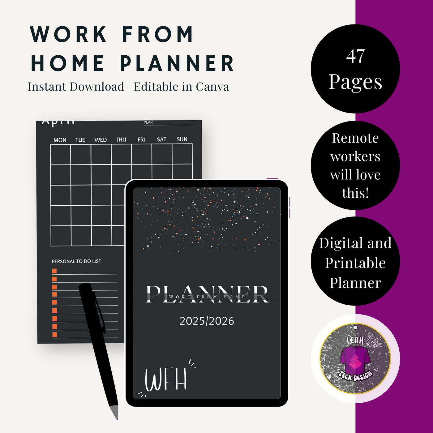 work from home planner - Leah Tecx Design