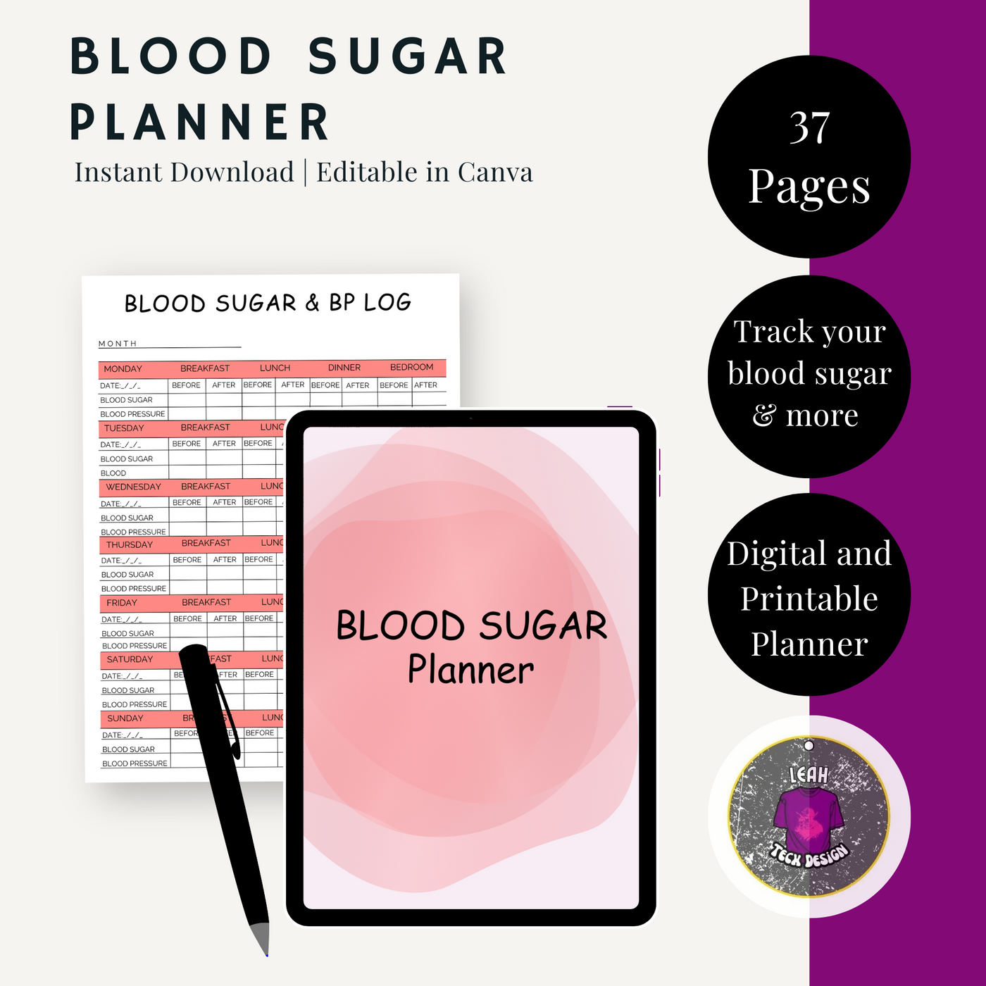 blood sugar planner - Leah Tecx Design