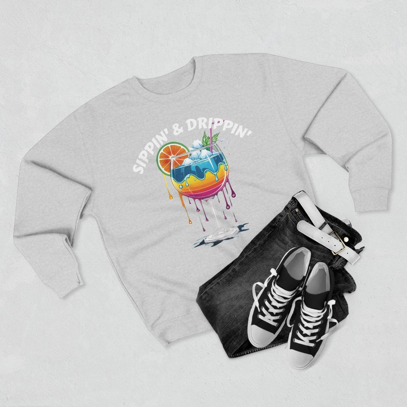 Sippin' & Drippin' Crewneck - Vibrant Cozy Party Sweatshirt Sweatshirt- Leah Tecx Design
