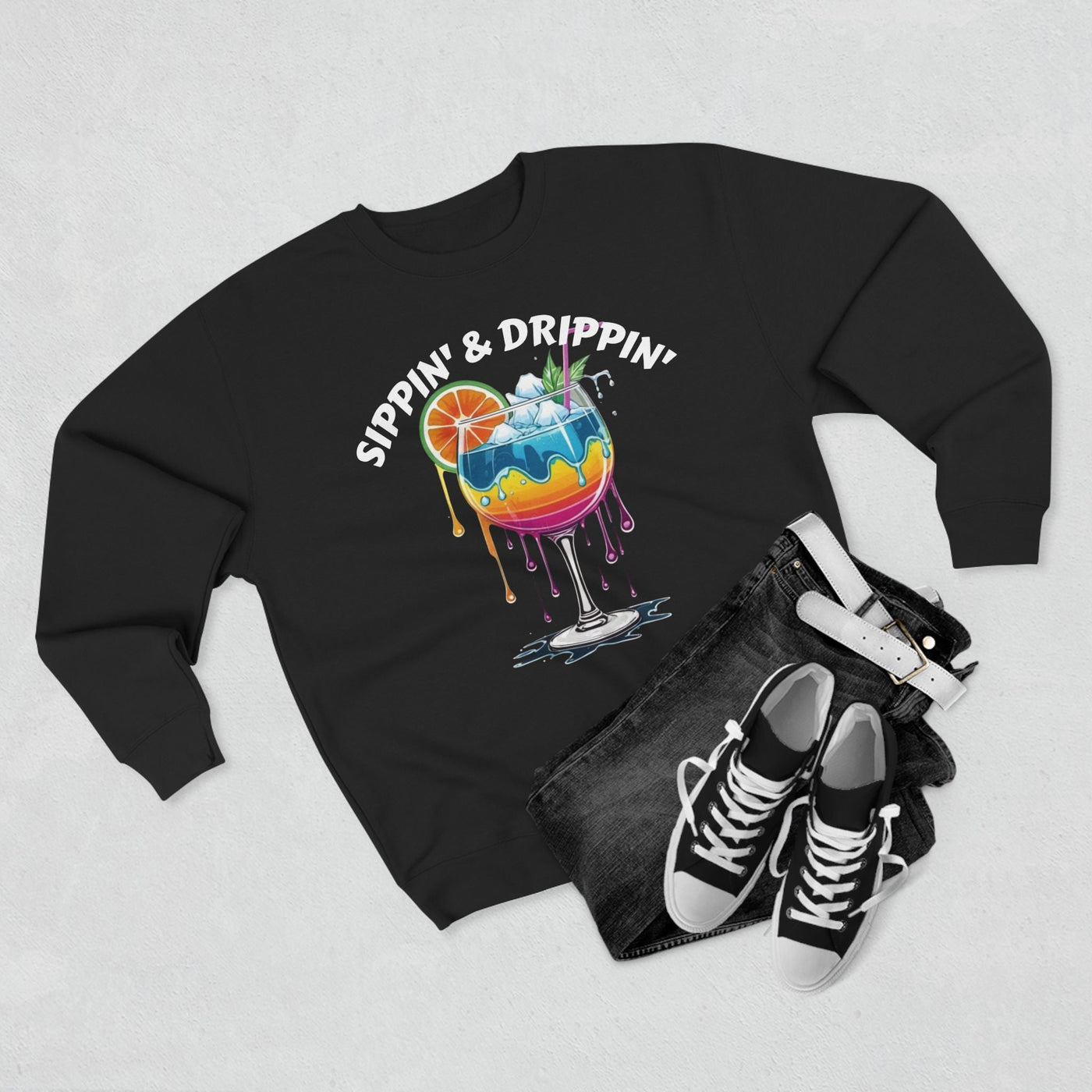 Sippin' & Drippin' Crewneck - Vibrant Cozy Party Sweatshirt Sweatshirt- Leah Tecx Design