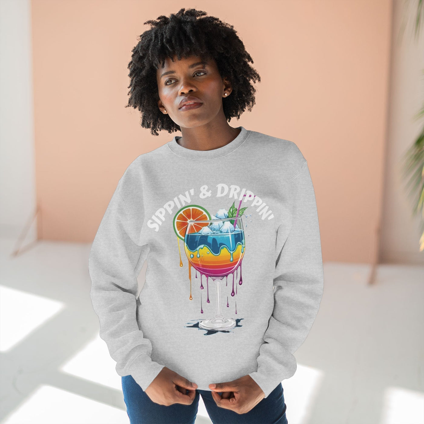 Sippin' & Drippin' Crewneck - Vibrant Cozy Party Sweatshirt Sweatshirt- Leah Tecx Design