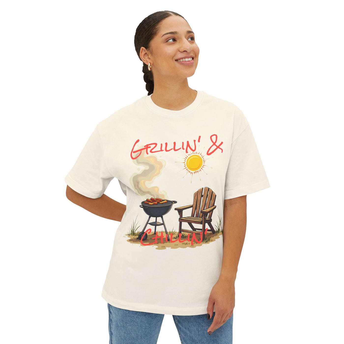 Grill & BBQ Champion Tee: Unisex Oversized Boxy Fit! T-Shirt- Leah Tecx Design